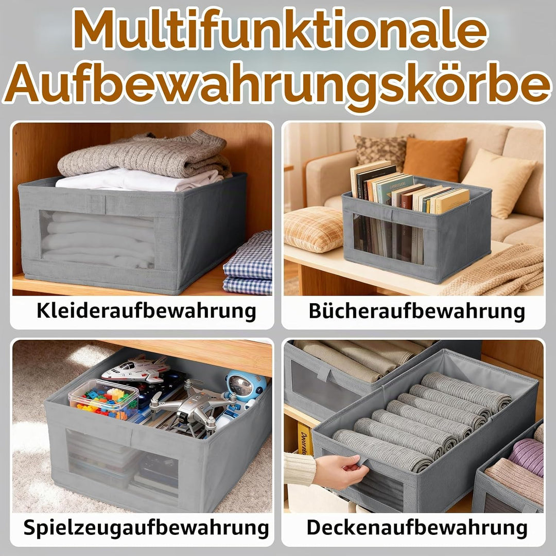 Faltbarer Kleiderschrank-Organizer – Leinenaufbewahrungsbehälter mit Klarem Fenster, Stoffbox für Sc