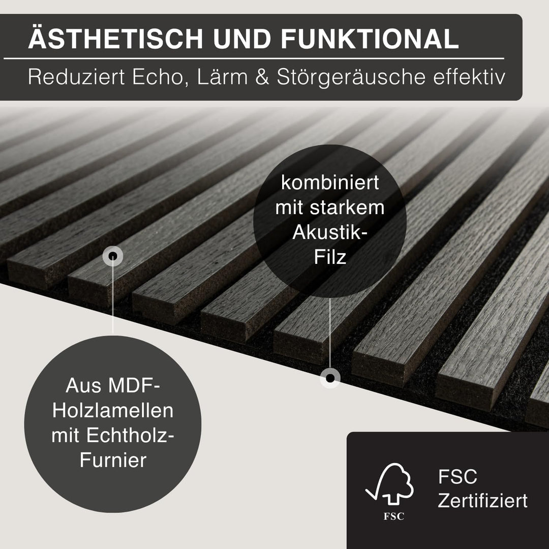 4er Set Akustikpaneele Holz 120x60 cm – extra dick 2,1 cm I Holzpaneele mit Echtholz-Furnier für aku