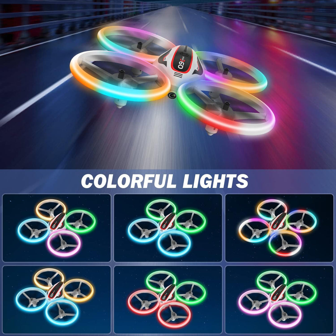 Drohne mit Kamera HD für Kinder, Mini Drone mit Bunte LED Lichter, RC Quadrocopter mit Kopflos Modus