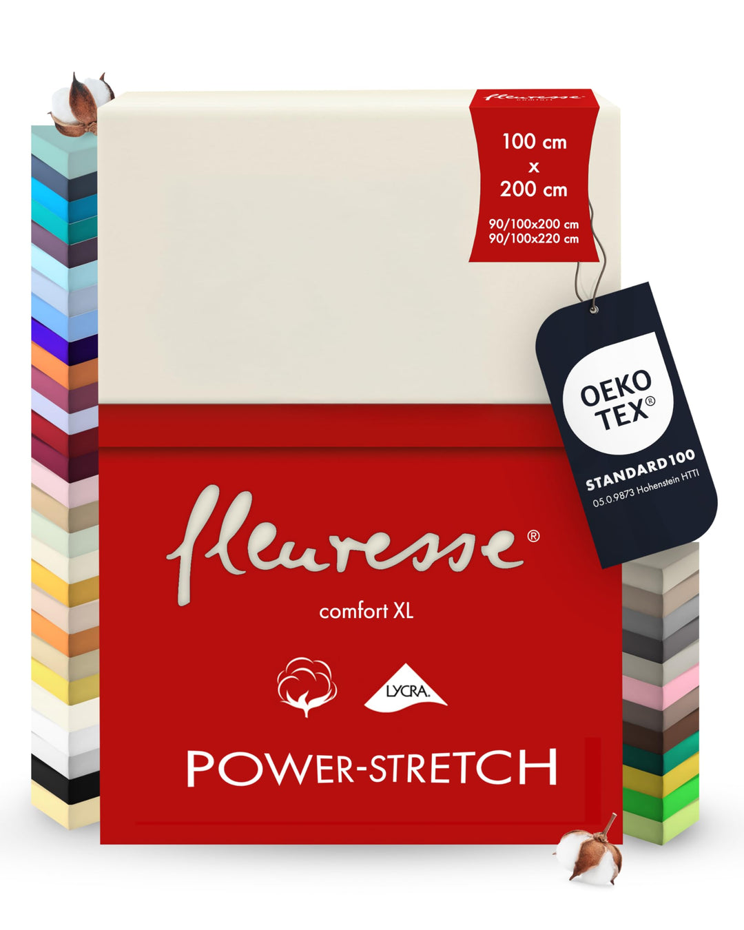fleuresse 1119 XXL Jersey Stretch Spannbetttuch (96% Baumwolle, 4% Elasthan), mit Rumdumgummizug, Ök