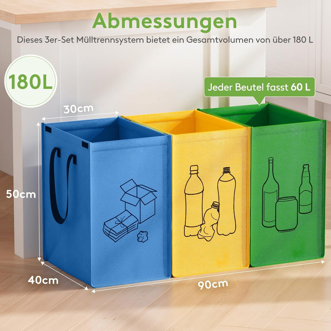 Lifewit Mülltrennsystem für Küche，Mülleimer 3 fächer für Papier, Glas und Plastik ，Recycling behälte