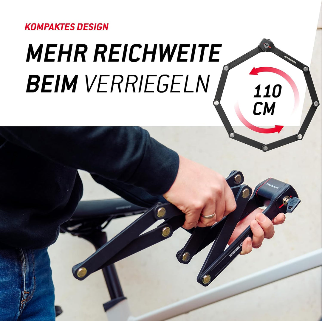 TRELOCK Fold-it Daily – Faltschloss 110 cm – inkl. X-Press-Halterung mit Tracking Tag Fach – Fahrrad