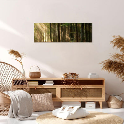 Panorama Bilder auf Leinwand Wald Baum Natur Leinwandbild mit Rahmen 90x30cm Wandbilder Dekoration W