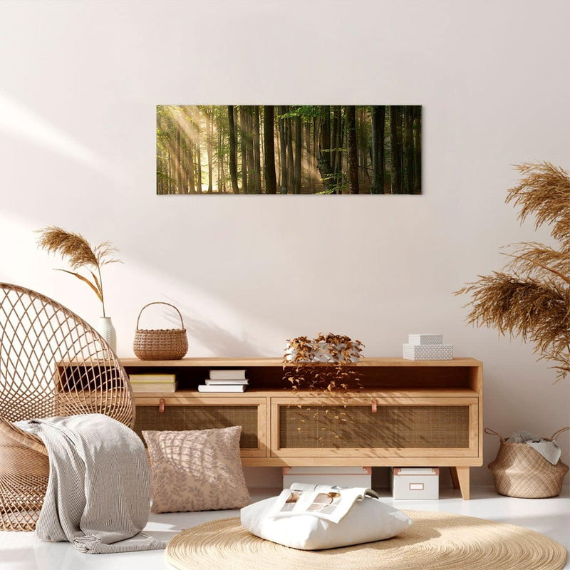 Panorama Bilder auf Leinwand Wald Baum Natur Leinwandbild mit Rahmen 90x30cm Wandbilder Dekoration W