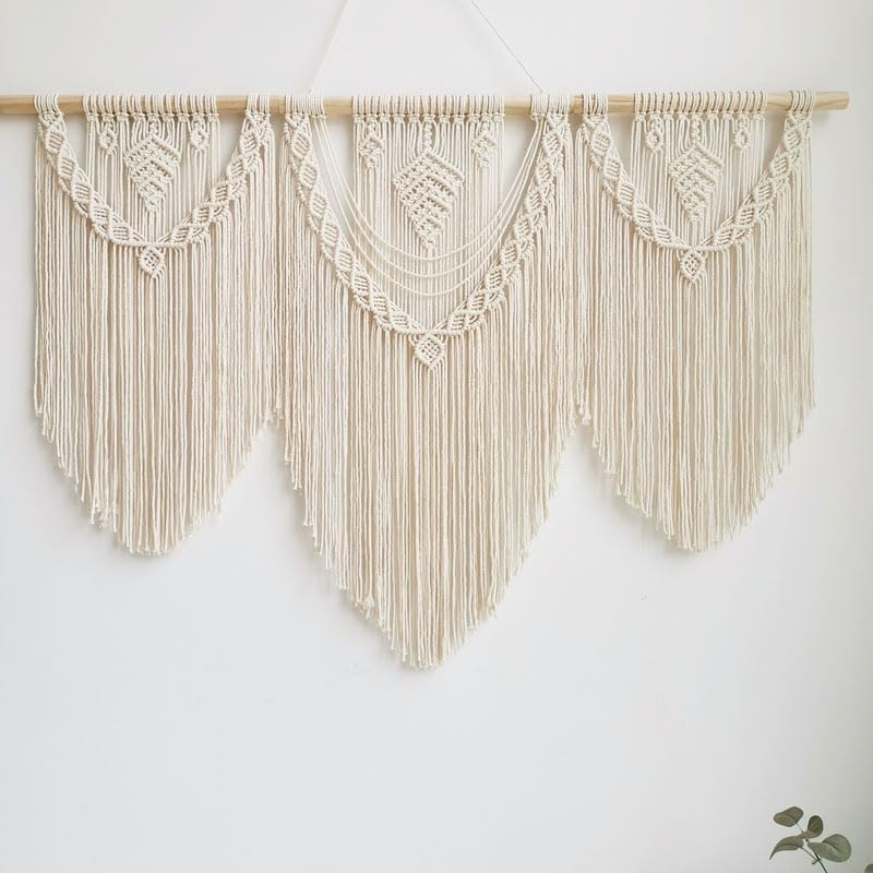 Hibisaws Makramee 110cm (W) x 82cm (H) Wandteppich Boho, Grosse, Handgewebt, Schlafzimmer Wanddeko ，