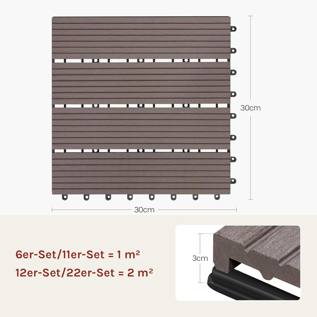 WOLTU GTF001br WPC Terrassenfliesen Terrassendielen Fliese in Holzoptik Bodenbelag mit klicksystem B