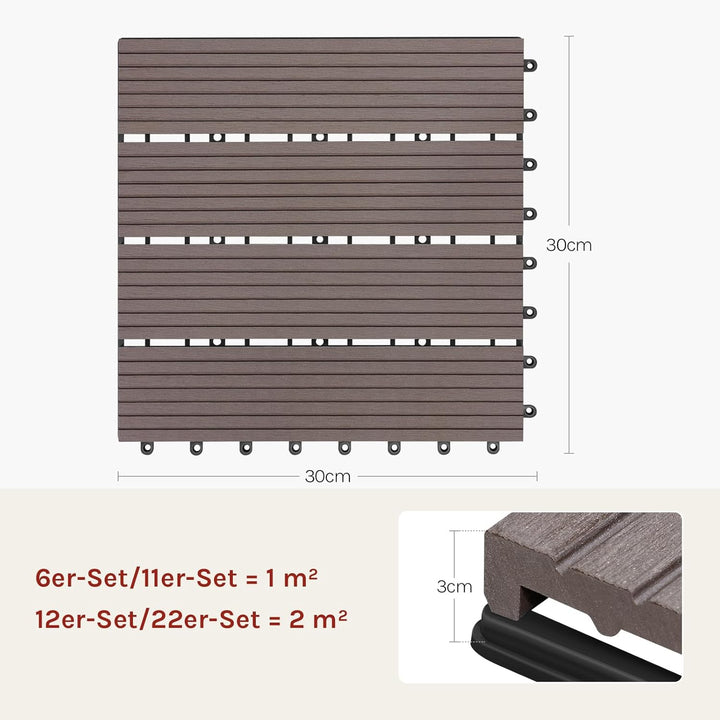 WOLTU GTF001br WPC Terrassenfliesen Terrassendielen Fliese in Holzoptik Bodenbelag mit klicksystem B