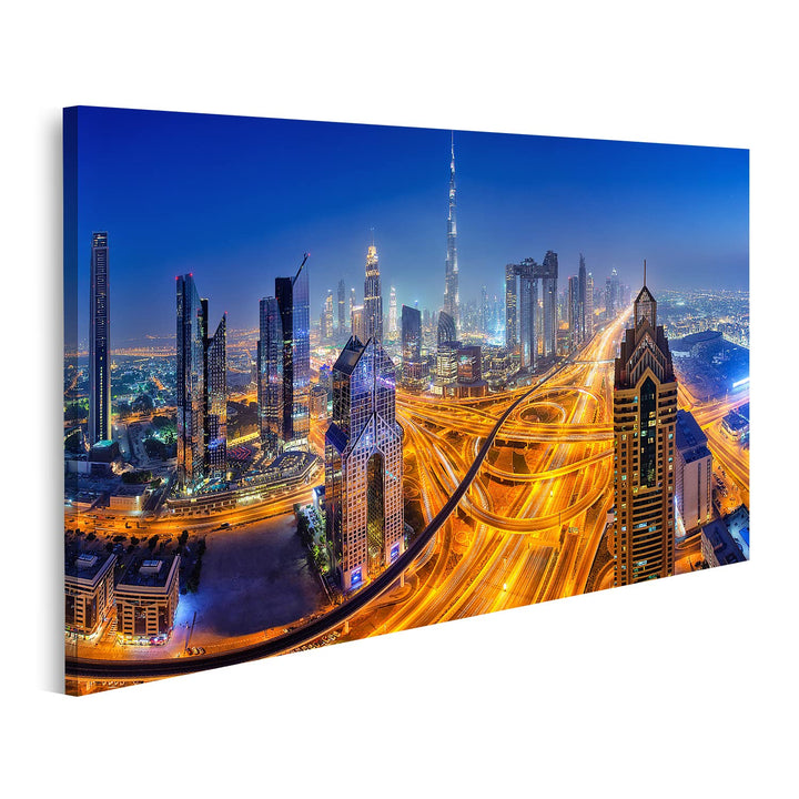 islandburner Bild auf Leinwand Dubai Skyline Nacht Panoramablick Bilder Wandbilder Poster, 80L x 40B