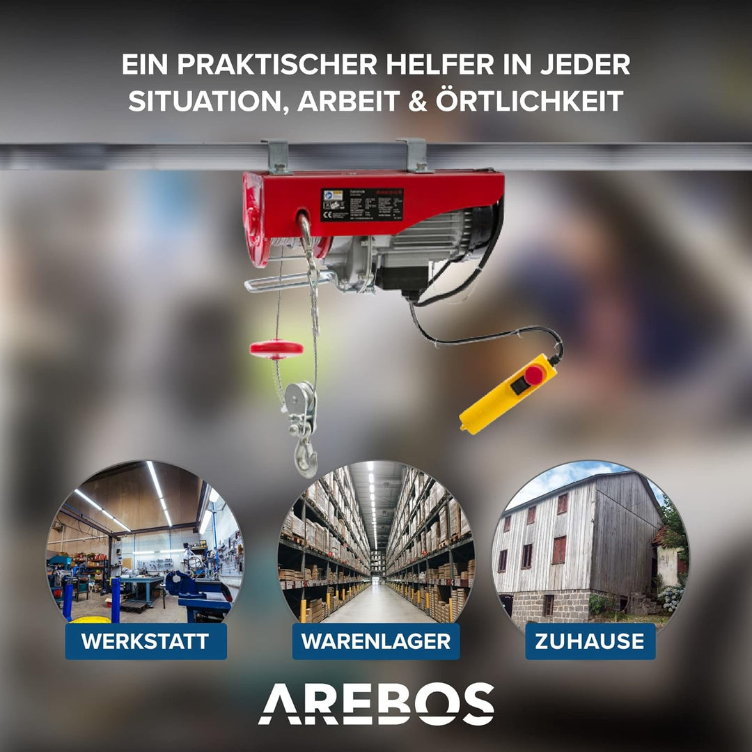 Arebos Elektrische Seilwinde | Seilzug | Seilhebezug | Motorwinde Flaschenzug | Hebezug | Elektrisch