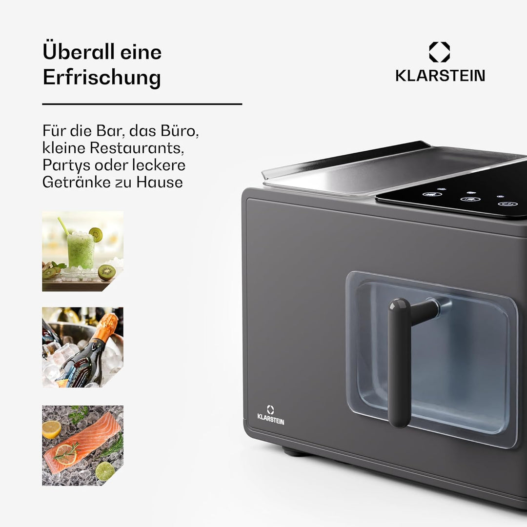 Klarstein Eiswürfelmaschine für Zuhause Camping Gastro, Schnelle Mini Eiswürfelmaschine Klein, Profi