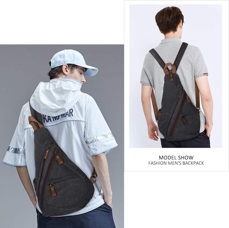 KL928 Canvas Sling Bag Rucksack Damen und Herren – Schulterrucksack Umhängetasche Crossbag Verstellb