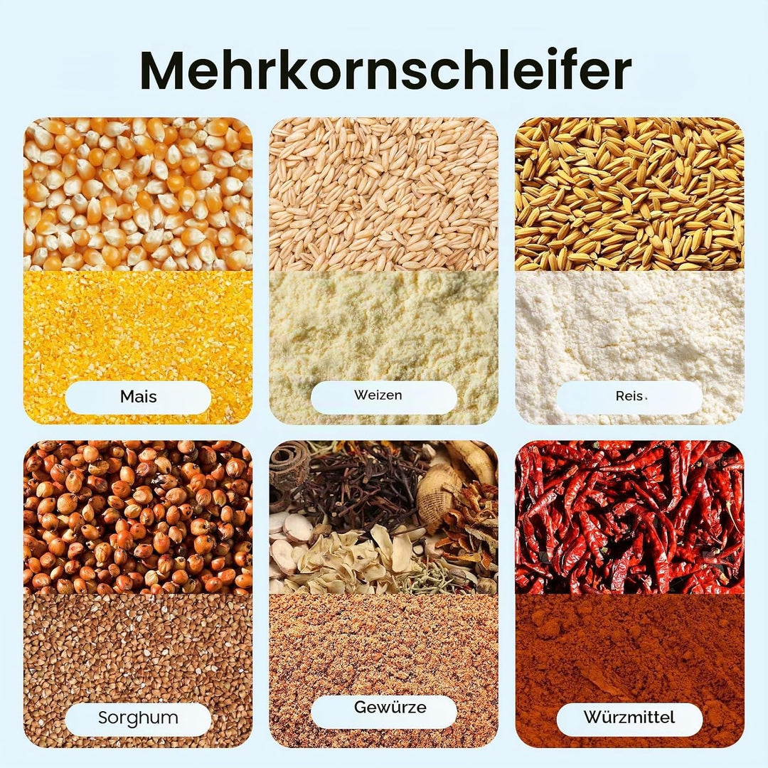 1000W Elektrische Getreidemühle,elektrischer Maismühle Trockene,mit Tragegriff,mit 5 Siebe,Füllmenge