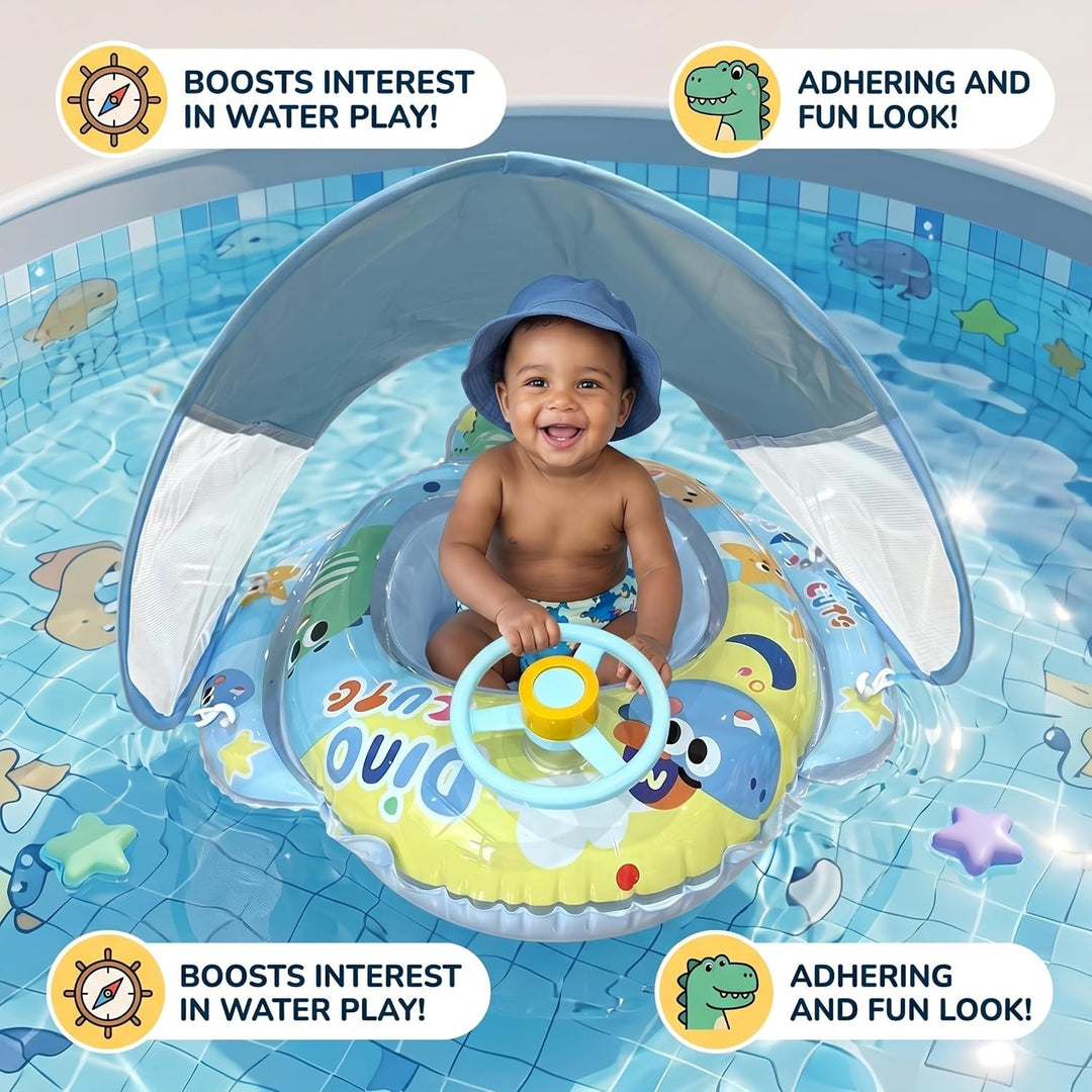 Babyschwimmkörper mit Baldachin, Babyschwimmkörper mit Lenkrad und Cartoon-Dinosaurier, PVC-Schwimmk