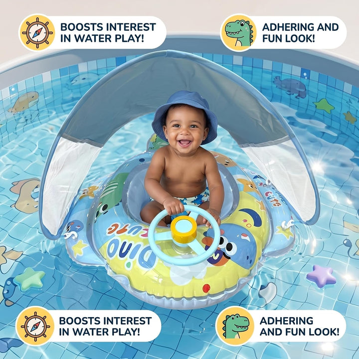 Babyschwimmkörper mit Baldachin, Babyschwimmkörper mit Lenkrad und Cartoon-Dinosaurier, PVC-Schwimmk