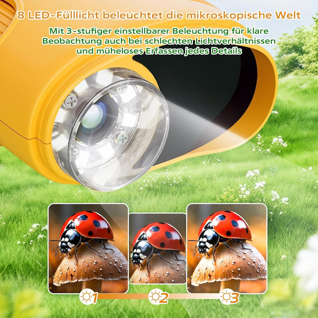Digitales Mikroskop für Kinder, 1000X Vergrösserung mit 2.0" IPS Bildschirm, USB Wiederaufladbar und