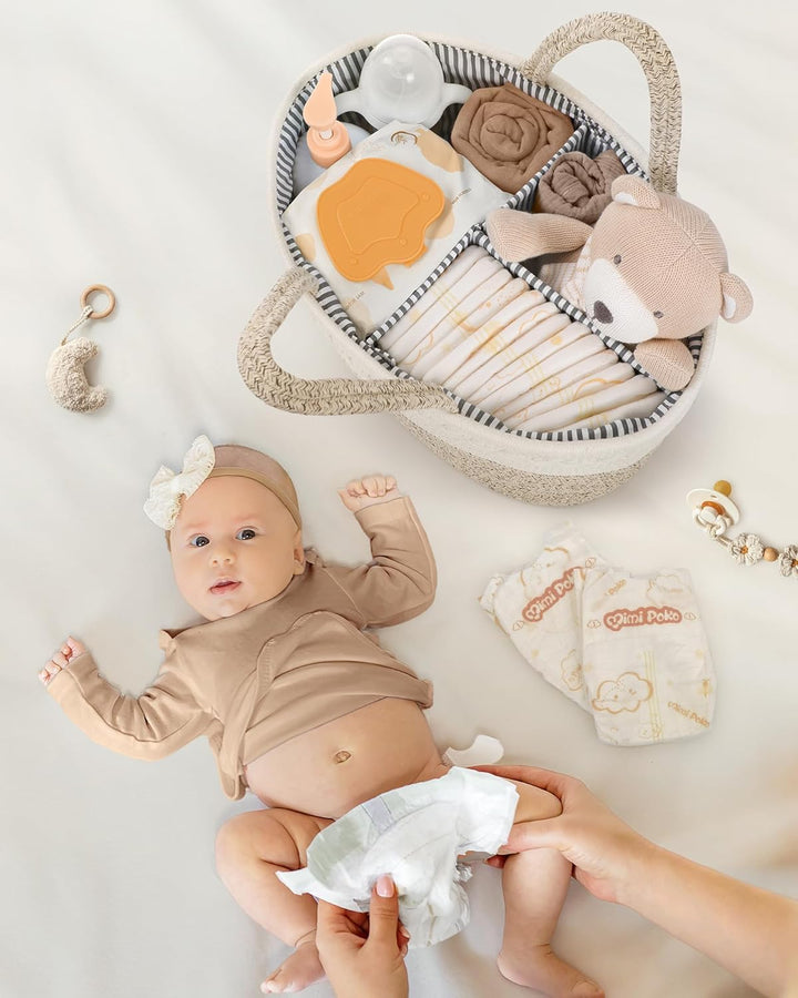 Maliton Baby Windel Caddy Organizer，Wickeltisch Organizer Aufbewahrungskorb mit Herausnehmbaren Fäch