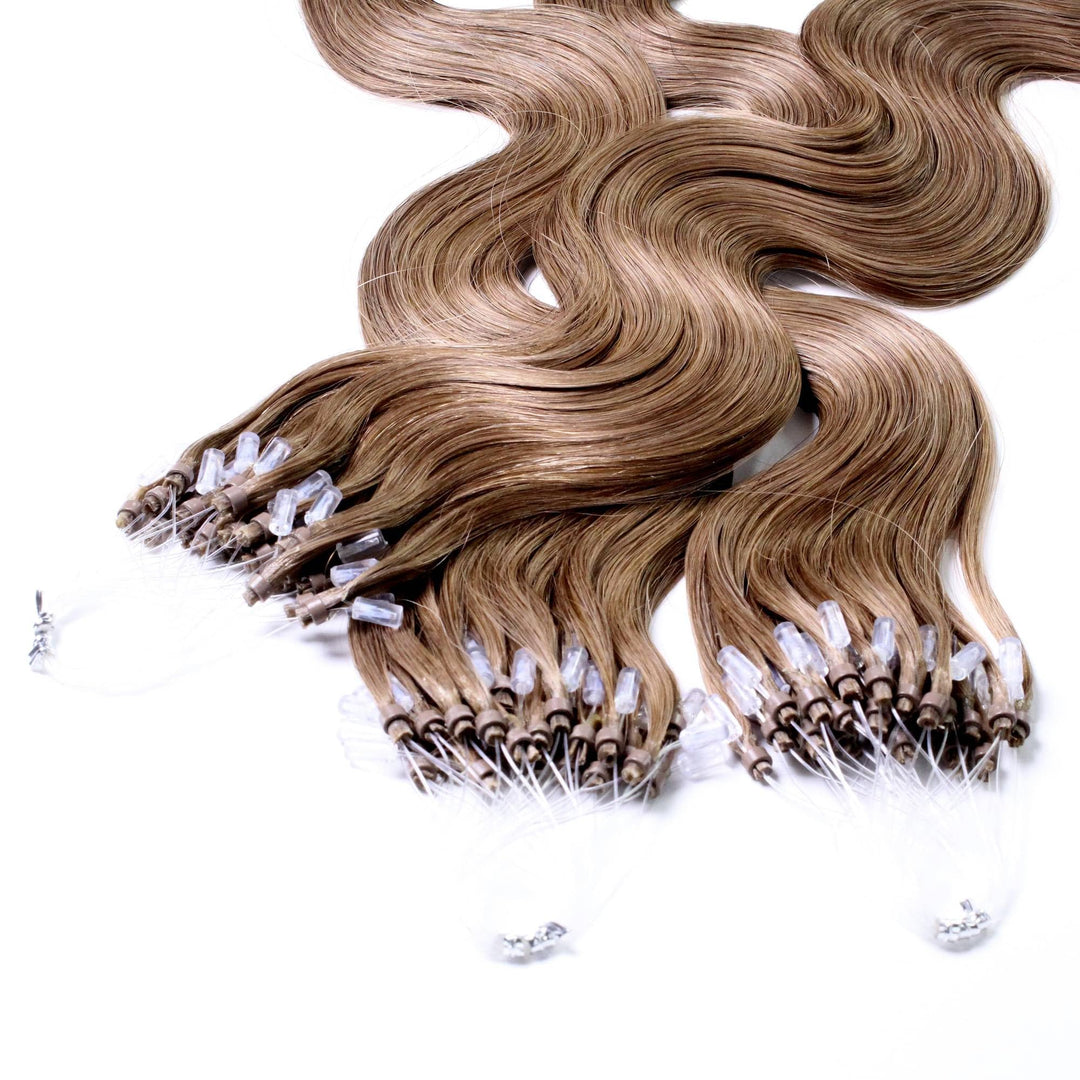 hair2heart Microring Extensions Echthaar Gewellt - 25 Strähnen 1g 40cm 8/1 hellblond asch 25 Strähne