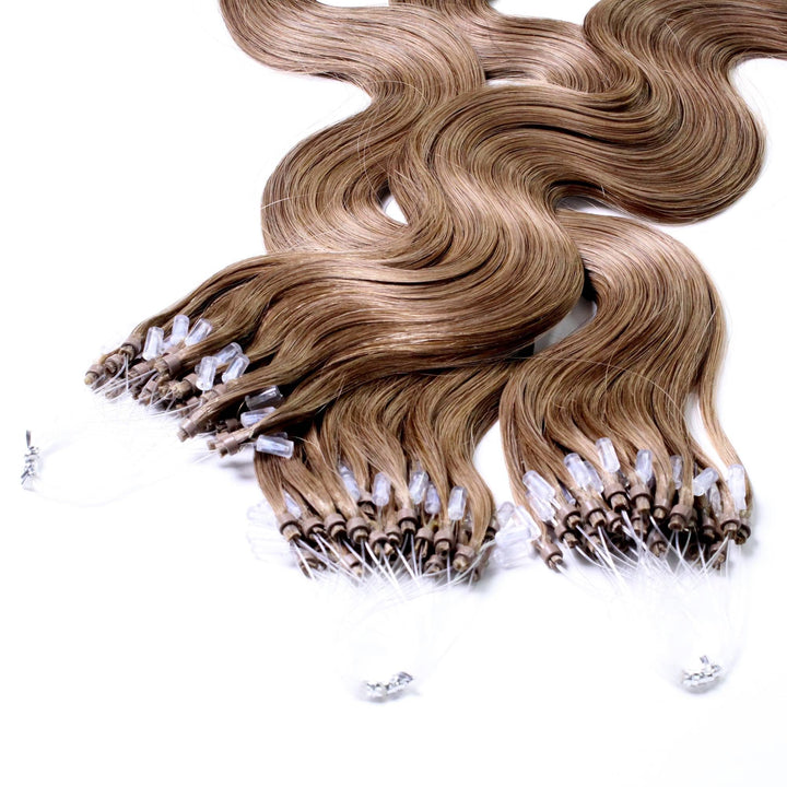 hair2heart Microring Extensions Echthaar Gewellt - 25 Strähnen 1g 40cm 8/1 hellblond asch 25 Strähne
