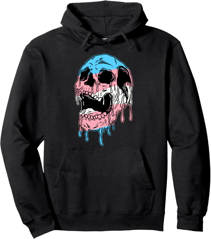 Dripping Trans Pride Skull Transgender Pullover Hoodie