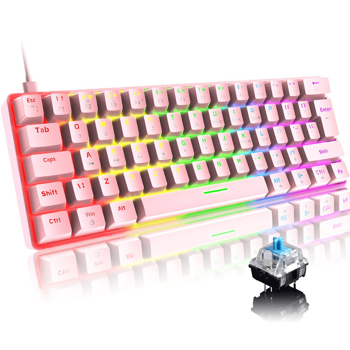 Mini 60% Gaming-Tastatur Kabelgebundene mechanische Keyboard, Kompakte Tragbare 62 Tasten, UK-Layout