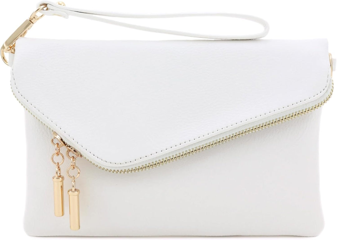 FashionPuzzle Umschlag Wristlet Clutch Umhängetasche mit Kettenriemen Weiss, Weiss