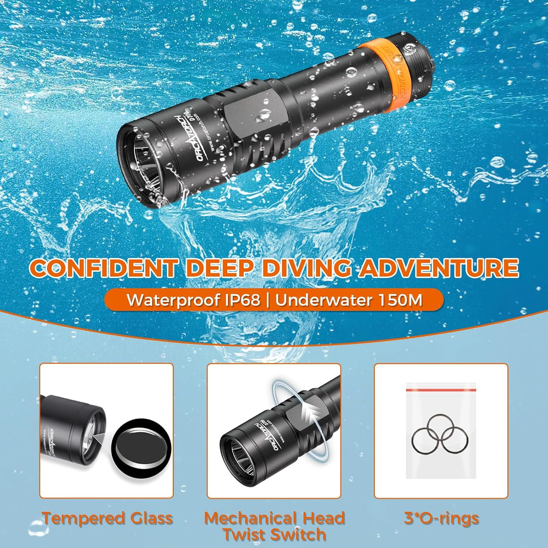 ORCATORCH D700 Tauchlicht, 1700 Lumen, mechanischer Kopf, Drehschalter, IP68 wasserdicht, 2 Stück 21