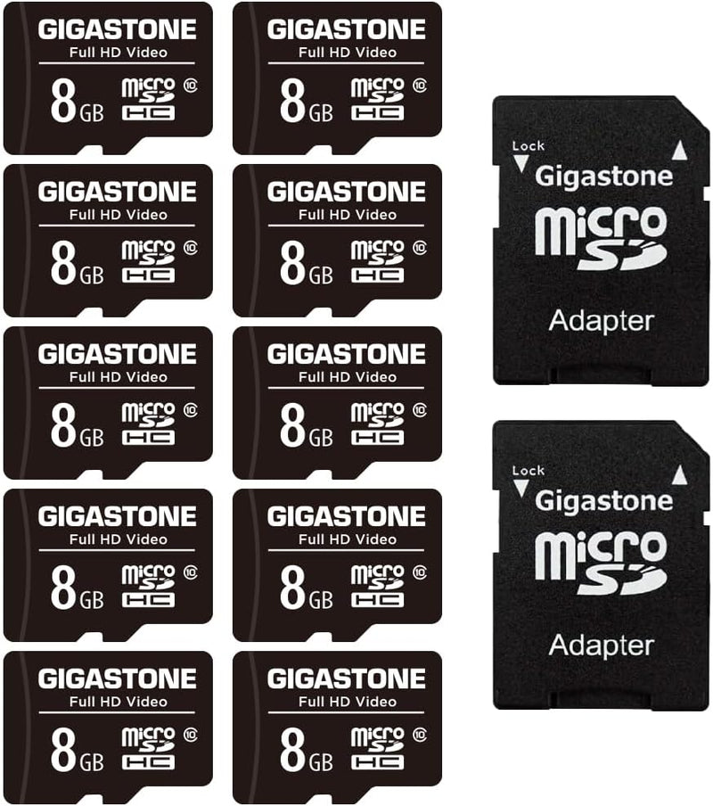 Gigastone 8GB MicroSDHC Speicherkarte 10er-Pack + SD Adapter, für Action-Kamera, GoPro, Drohne und T