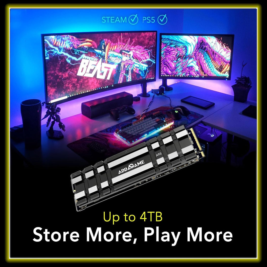 Addlink A93 2TB Gaming PC PS5 M.2 SSD mit Heatsink, ultimative Gaming-Leistung bis zu 7.400 MB/s, Ge