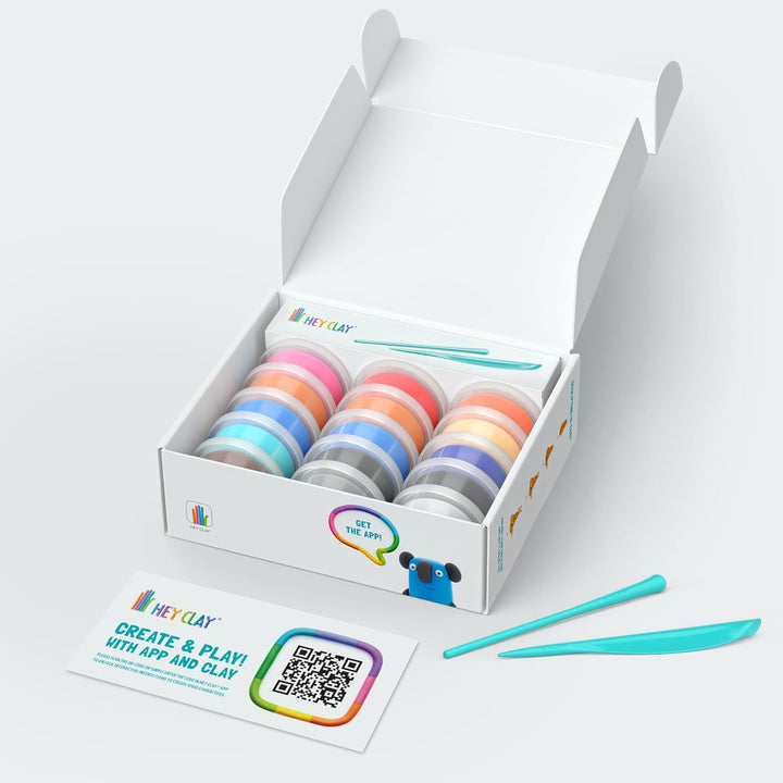 HEY CLAY - 15 Dosen lufttrocknende Knete für Kinder ab 3 Jahren - Kreatives Bastelset - Modelliermas