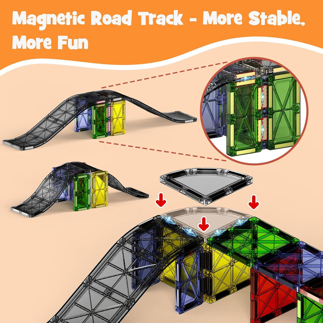 Magnetische Bausteine Strassenset, 40PCS Magnetische Fliesen Stadtbaukasten mit Magnetauto, Magnetbl