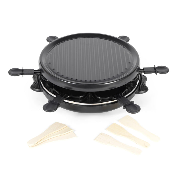 Giles & Posner Tisch-Raclette-Grill – 800W Elektrogrill mit 6 antihaftbeschichteten Pfännchen, 6 Hol