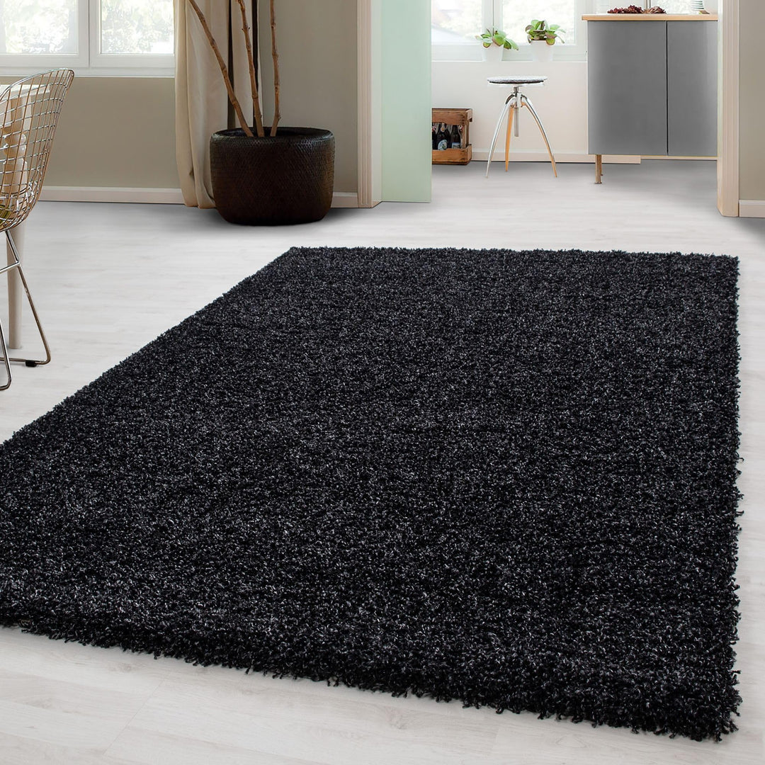 Carpetsale24 Teppich Wohnzimmer 120 x 170 cm Anthrazit Shaggy Hochflor Einfarbig Modern Design - Fla