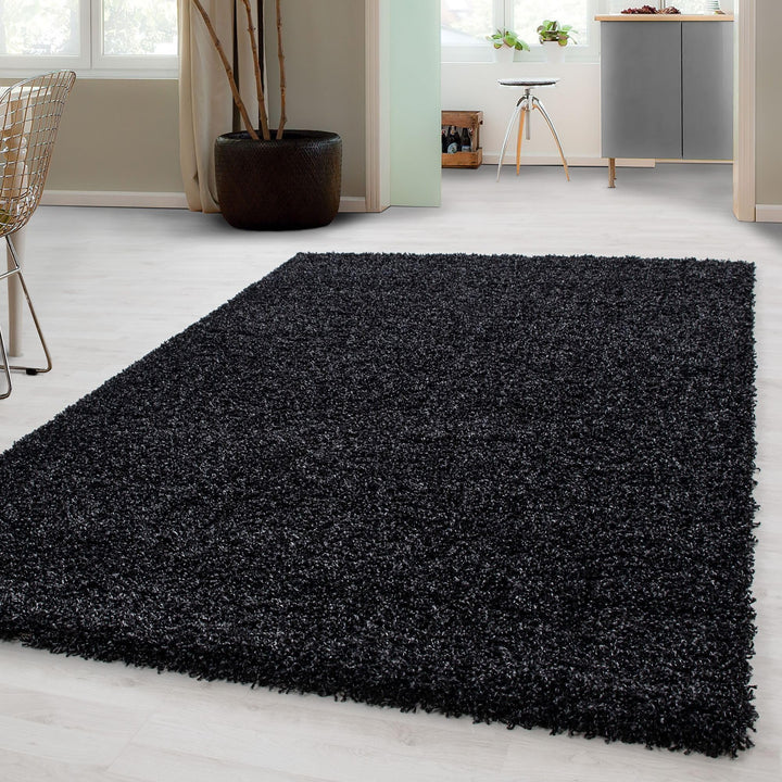 Carpetsale24 Teppich Wohnzimmer 120 x 170 cm Anthrazit Shaggy Hochflor Einfarbig Modern Design - Fla