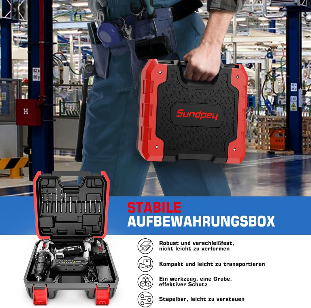 Akkuschrauber Set, 21V Akku Bohrschrauber - Sundpey 18+1 Akkubohrer mit 2 Akkus 2.0Ah, 45Nm Drehmome