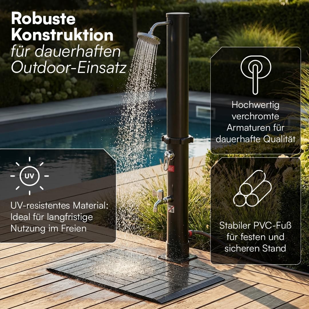 STEELSØN Velion Solardusche Garten 20 L – Solar Gartendusche mit Bodenplatte – Aussendusche schwarz