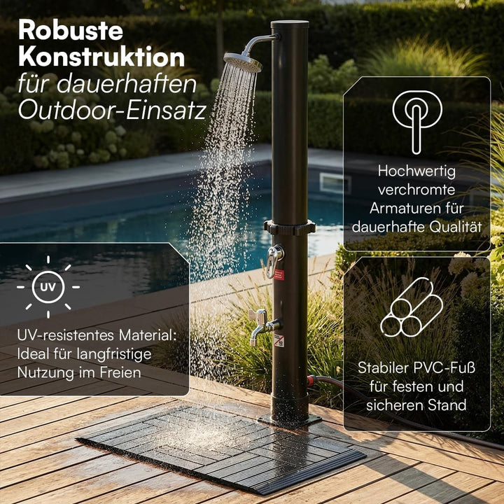 STEELSØN Velion Solardusche Garten 20 L – Solar Gartendusche mit Bodenplatte – Aussendusche schwarz