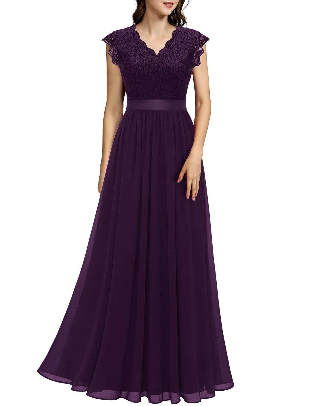 Dressystar Damen Ballkleid Maxi Lang Abendkleider Elegant für Hochzeit Spitzen Cocktailkeid L Band_g