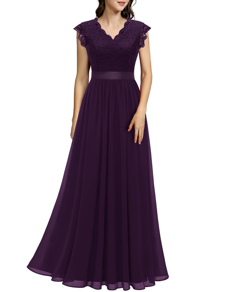 Dressystar Damen Ballkleid Maxi Lang Abendkleider Elegant für Hochzeit Spitzen Cocktailkeid L Band_g
