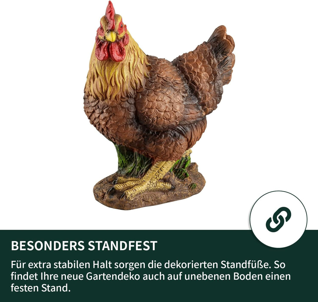 VERDOBA Garten Figur Huhn aus Kunstharz, braun, handbemalt - Henne Dekofiguren Garten Deko Gartenfig