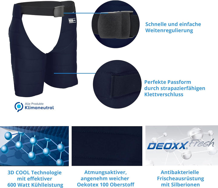 E.COOLINE Powercool SX3 Chaps (1 Paar mit Gürtel) | Oberschenkel kühlen mit Chaps | Beinkühlung für