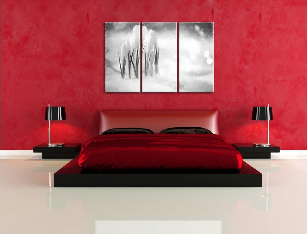 Pixxprint Schneeglöckchen im Frühjahr Kunst Kohle Effekt 3-Teiler Leinwandbild 120x80 Bild auf Leinw