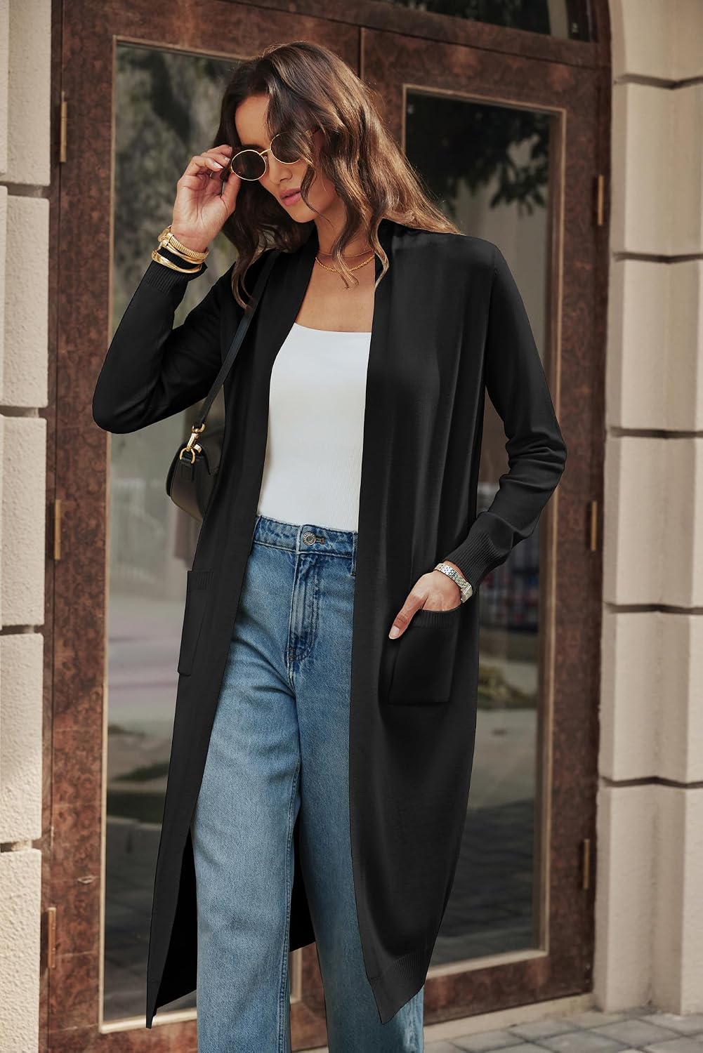 GRACE KARIN Damen Strickjacke Offene Langarm Knitwear Casual Maxi Lang Cardigan Sweater CLE02380, XL