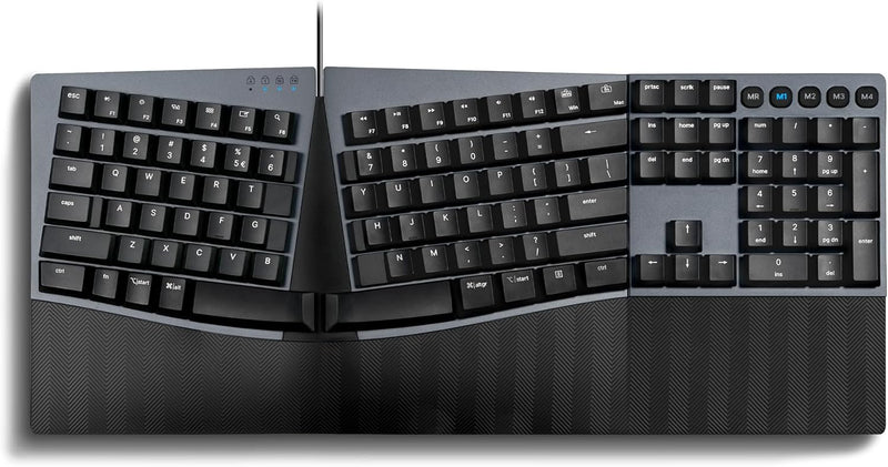 Perixx PERIBOARD535BL Kabelgebundene ergonomische mechanische Tastatur in voller Grösse – Flache Bla