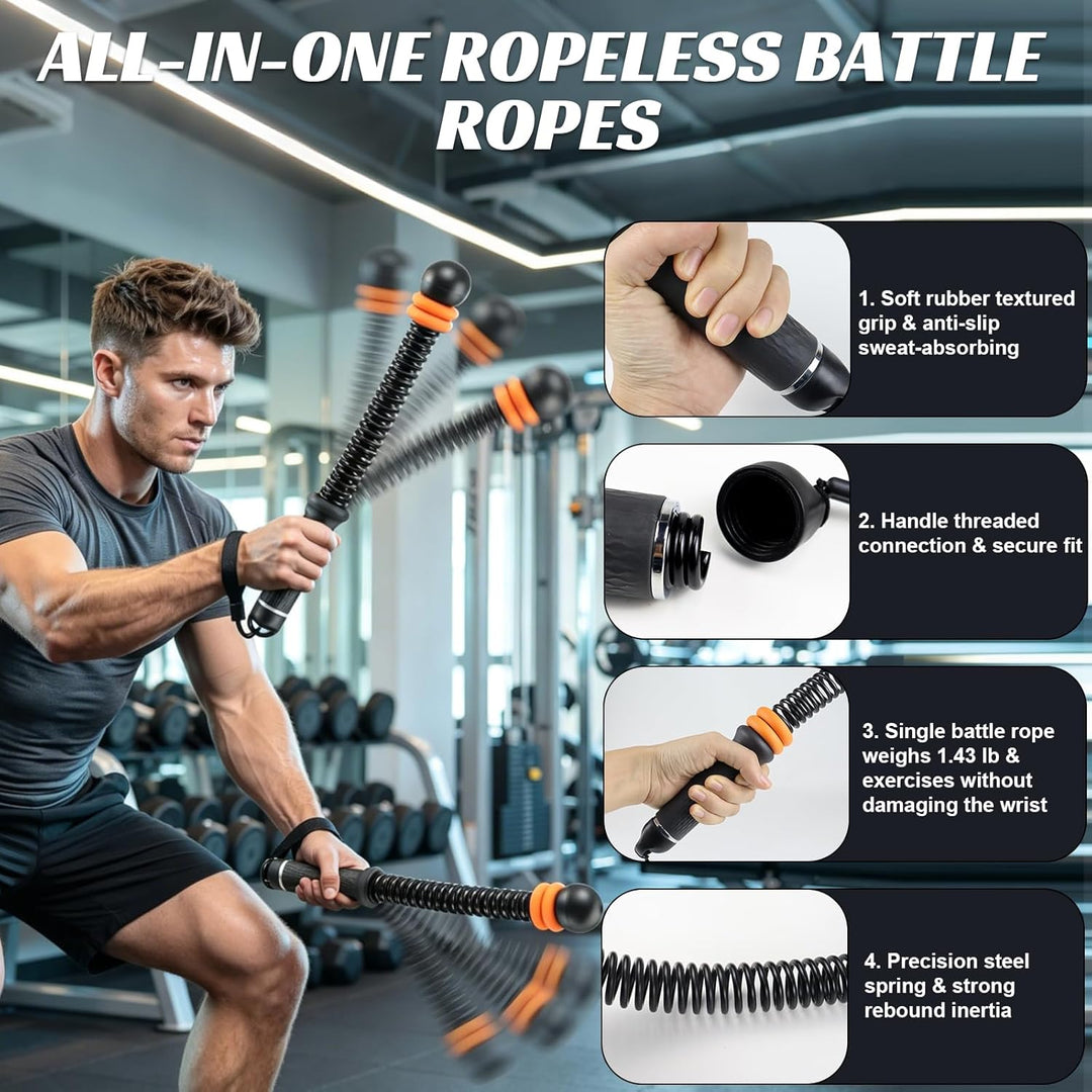 Kabellose Battle Rope mit Gewicht, Battle Rope Ohne Seil - Verstellbares, leises Fitnessseil für Zuh