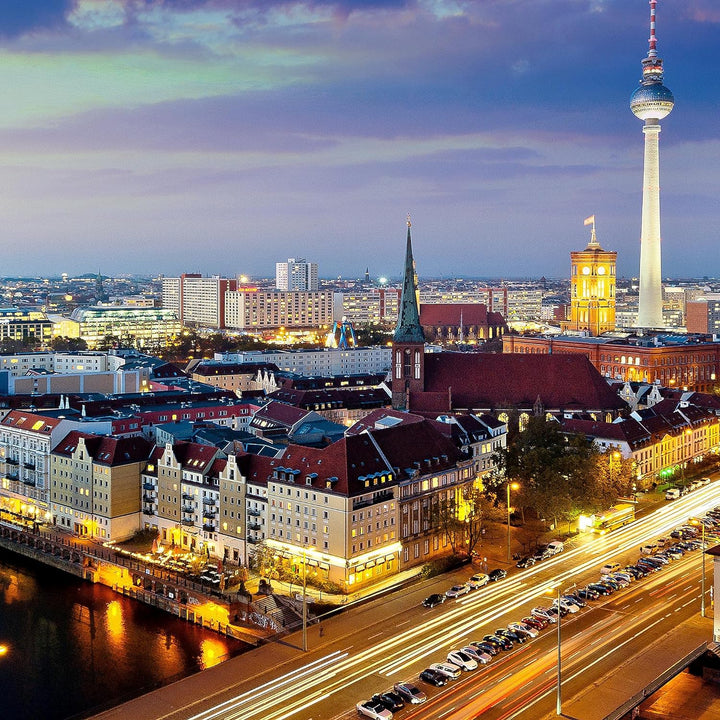 Runa Art Wandbilder Berlin 5 Teilig Bild auf Vlies Leinwand Deko Büro Wohnzimmer Stadt Blau 605152a