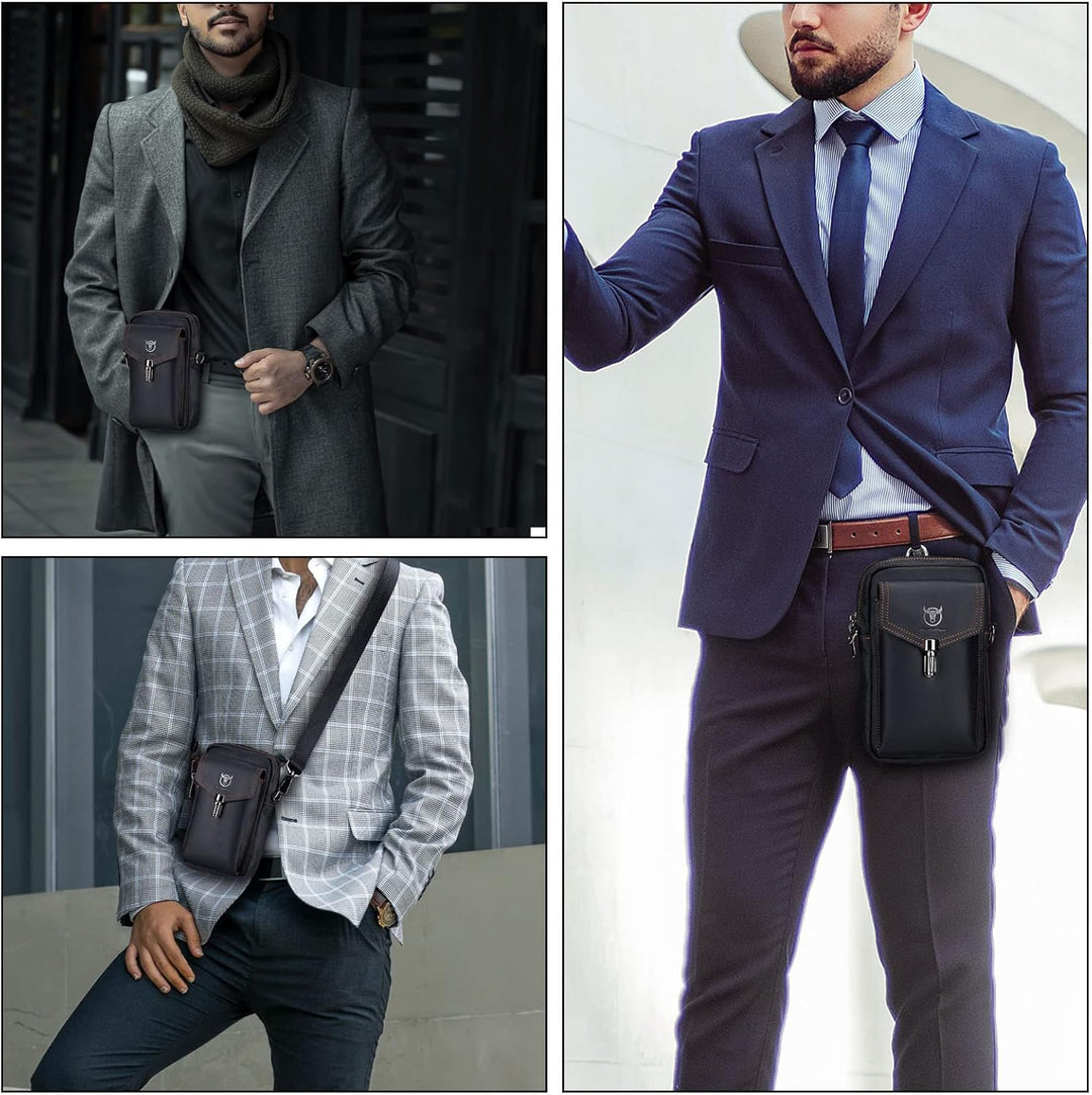 BAIGIO Handytasche Leder Vintage Gürteltasche Herren Hüfttasche Klein Schultertasche Umhängetasche R