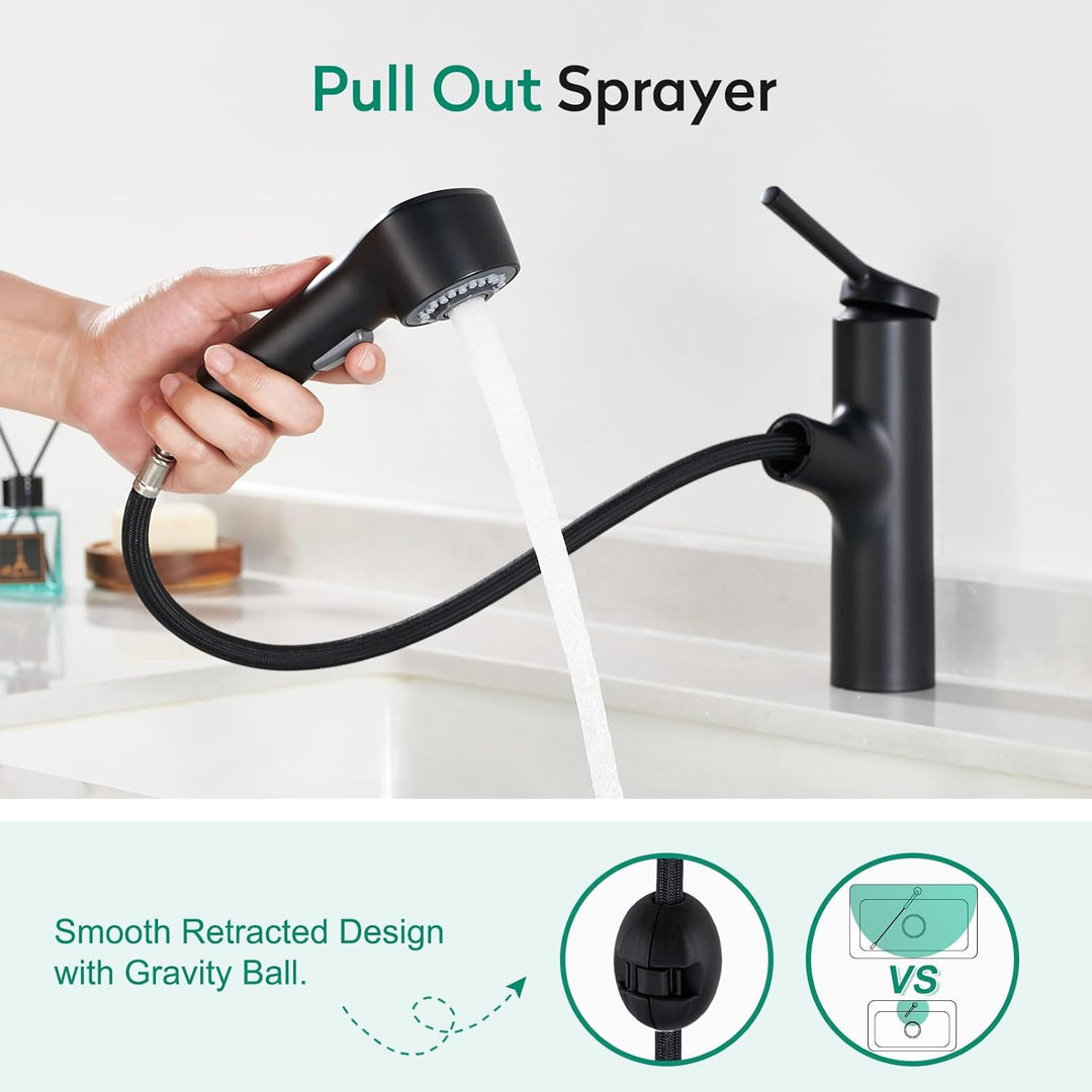CREA Wasserhahn Bad mit ausziehbar Brause,Waschtischarmatur mit 2 Strahlarten Spültischarmatur mit 2