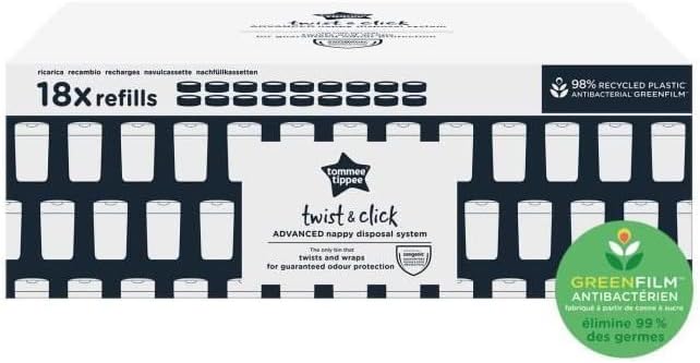 Tommee Tippee Windeleimer Nachfüllkassetten für Twist & Click, nachhaltiger antibakterieller GREENFI