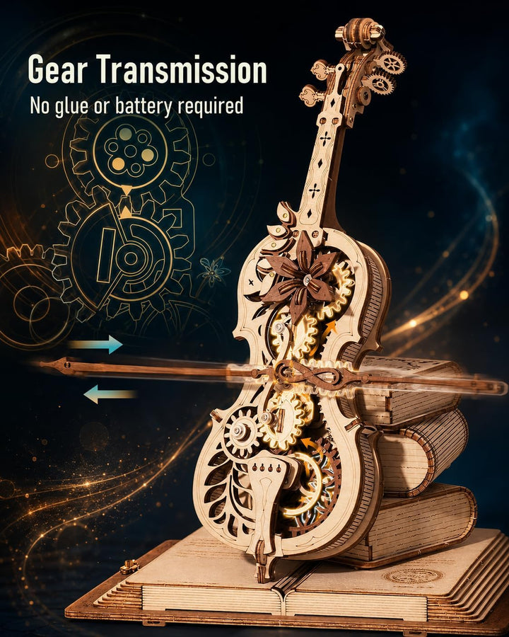 ROKR 3D Holz Puzzle Modellbausatz Spieluhr, DIY Holzpuzzle Magisches Cello Geschenke und Dekoration