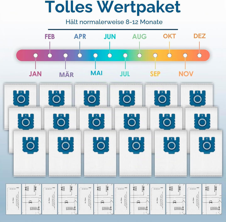 (24 Stück) Staubsaugerbeutel und Airclean-Filter kompatibel mit Miele GN Staubsauger, C1, C2, C3, S2